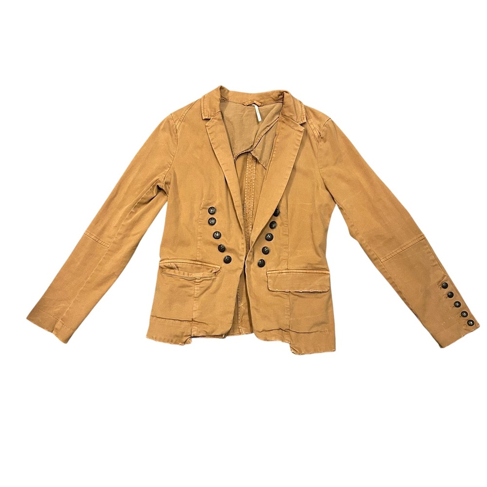 Free People Military Blazer Jacket Tan‎ Distressed Steampunk Whimsigoth Medium